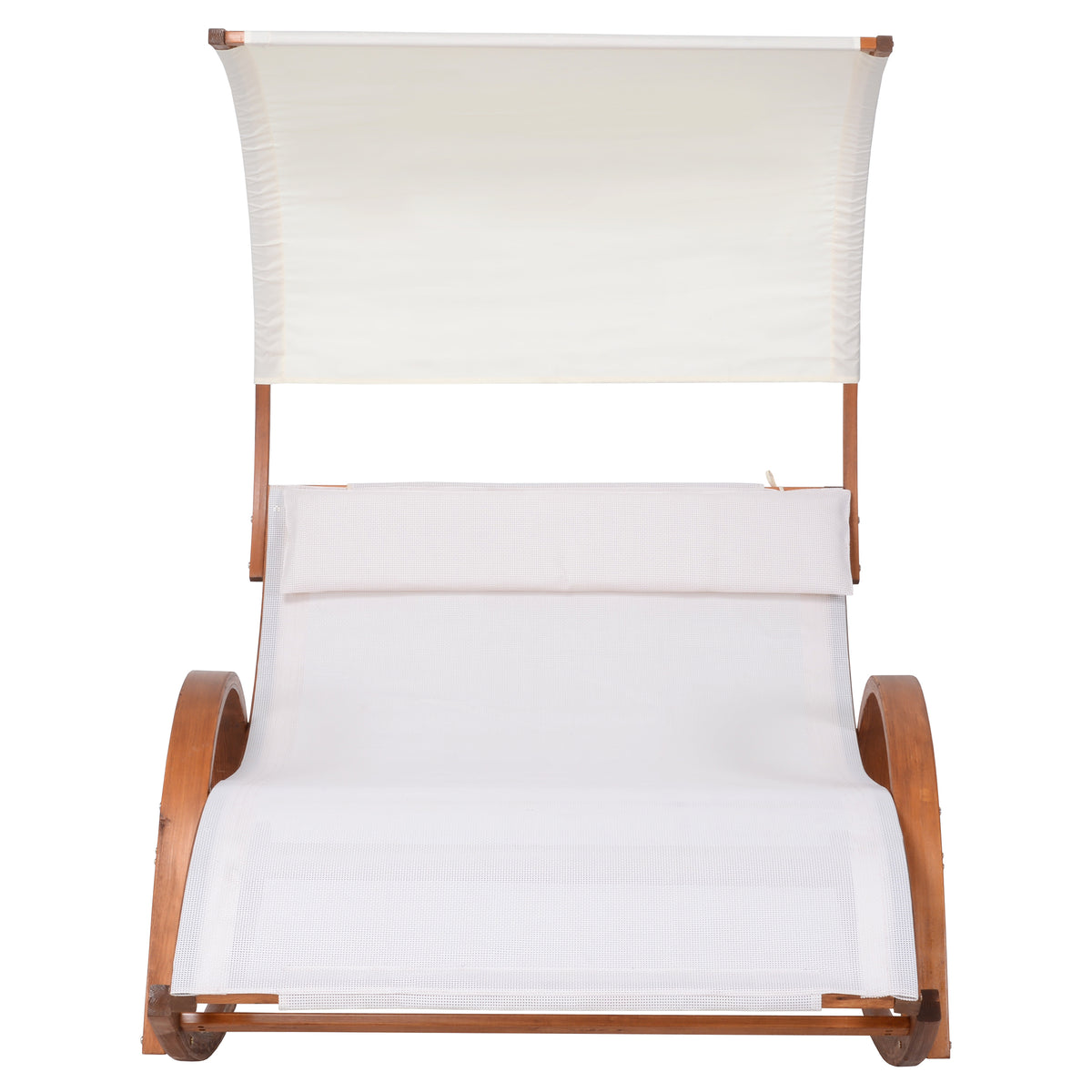 Deko Living - Outdoor Cedar Wood Patio Lounge Daybed with White Textilene Fabric &amp; Canopy