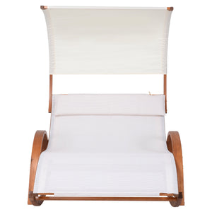 Deko Living - Outdoor Cedar Wood Patio Lounge Daybed with White Textilene Fabric & Canopy