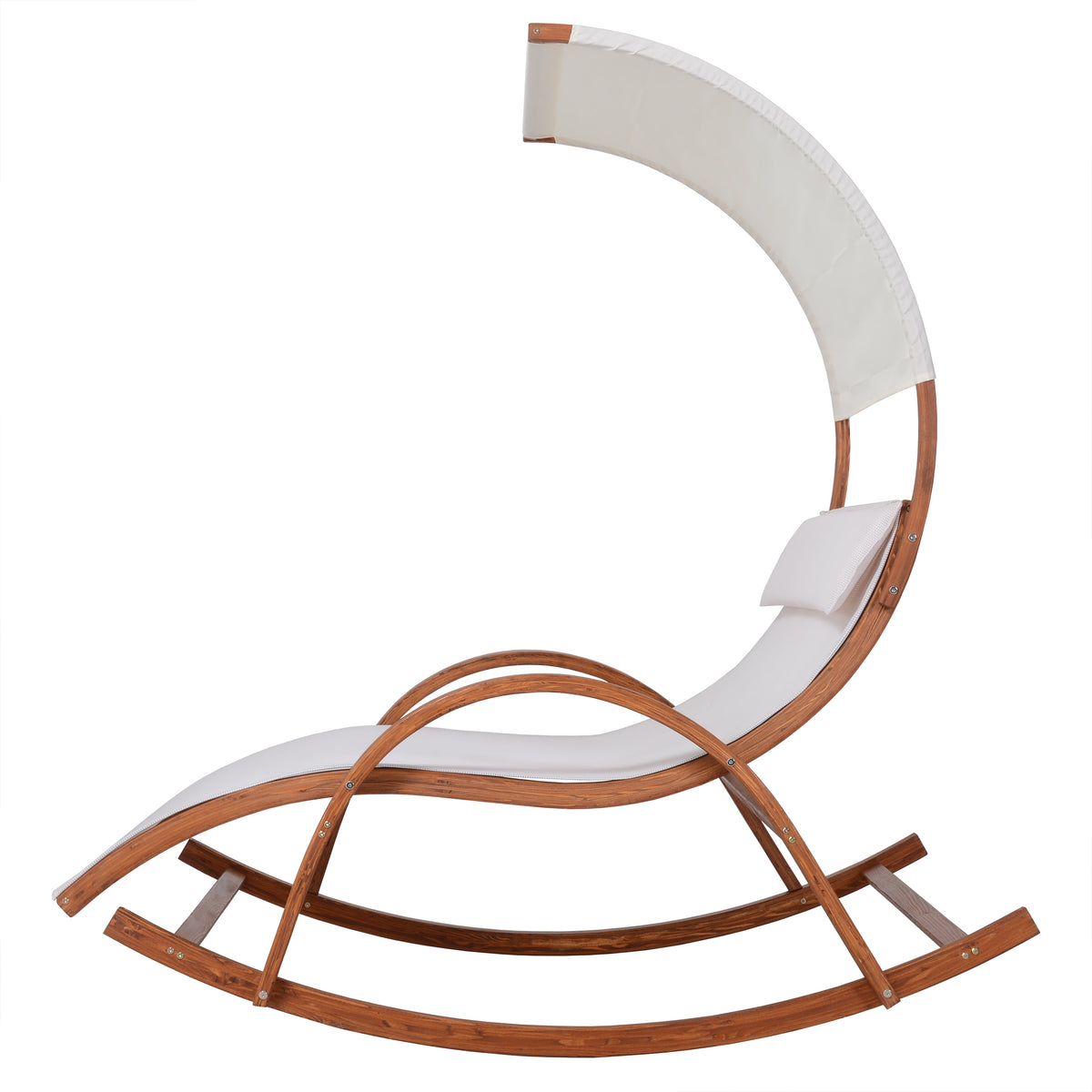 Deko Living - Outdoor Cedar Wood Patio Lounge Daybed with White Textilene Fabric &amp; Canopy