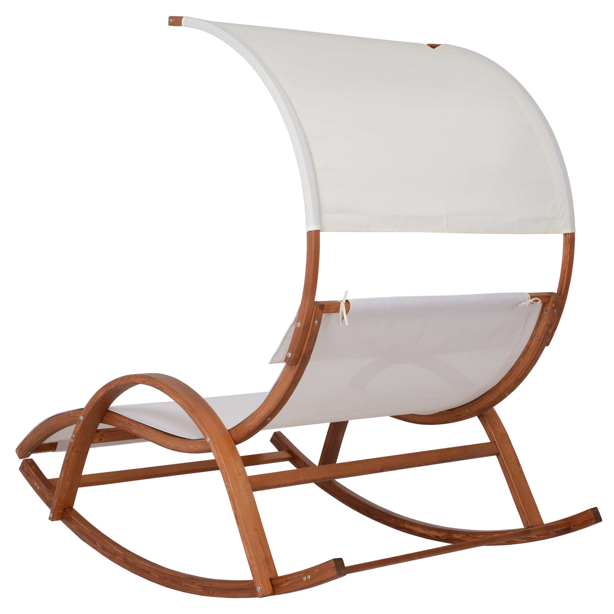 Deko Living - Outdoor Cedar Wood Patio Lounge Daybed with White Textilene Fabric &amp; Canopy