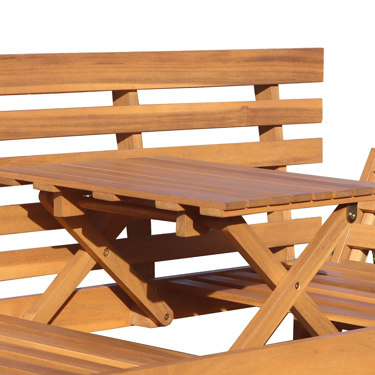 Deko Living - Outdoor Acacia Wood Patio Bench/Lounge with Fold Down Center Table &amp; Side Panels