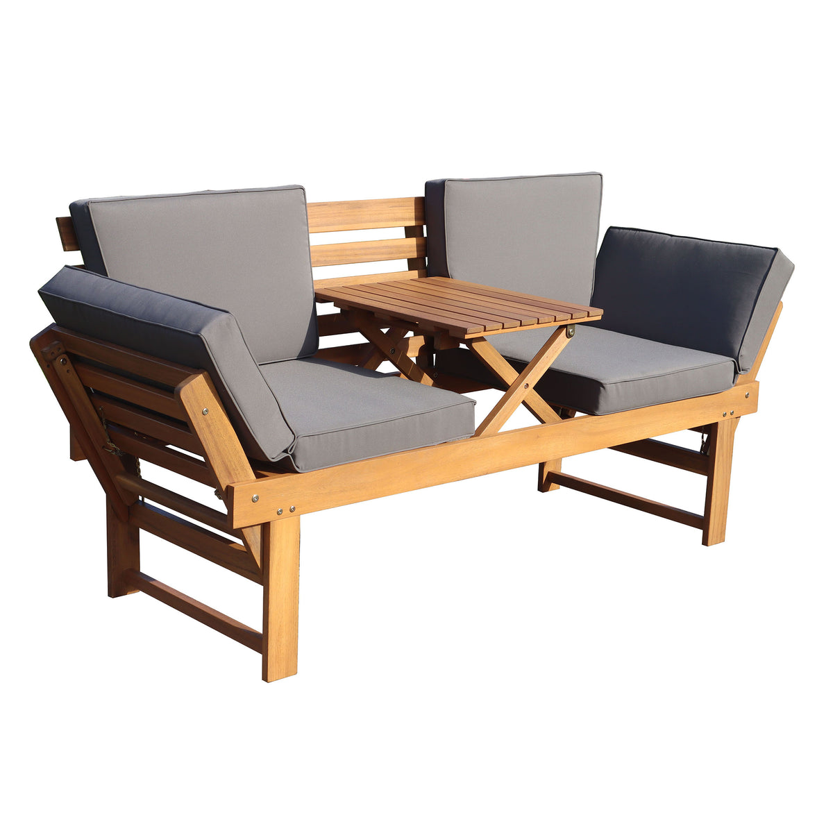 Deko Living - Outdoor Acacia Wood Patio Bench/Lounge with Fold Down Center Table &amp; Side Panels