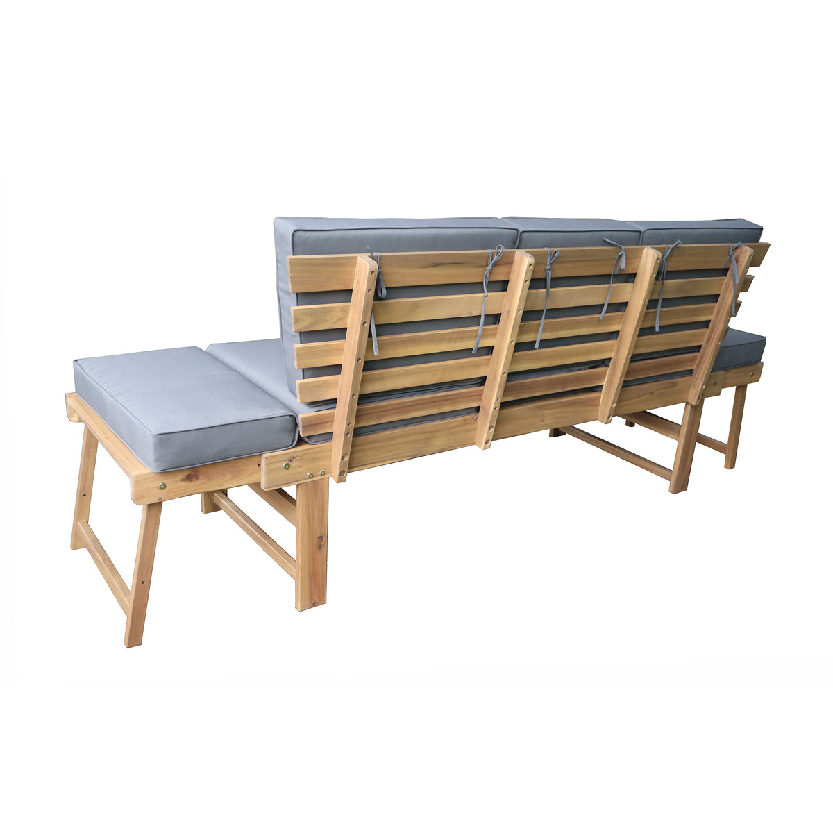 Deko Living - Outdoor Acacia Wood Patio Bench/Lounge with Fold Down Center Table &amp; Side Panels
