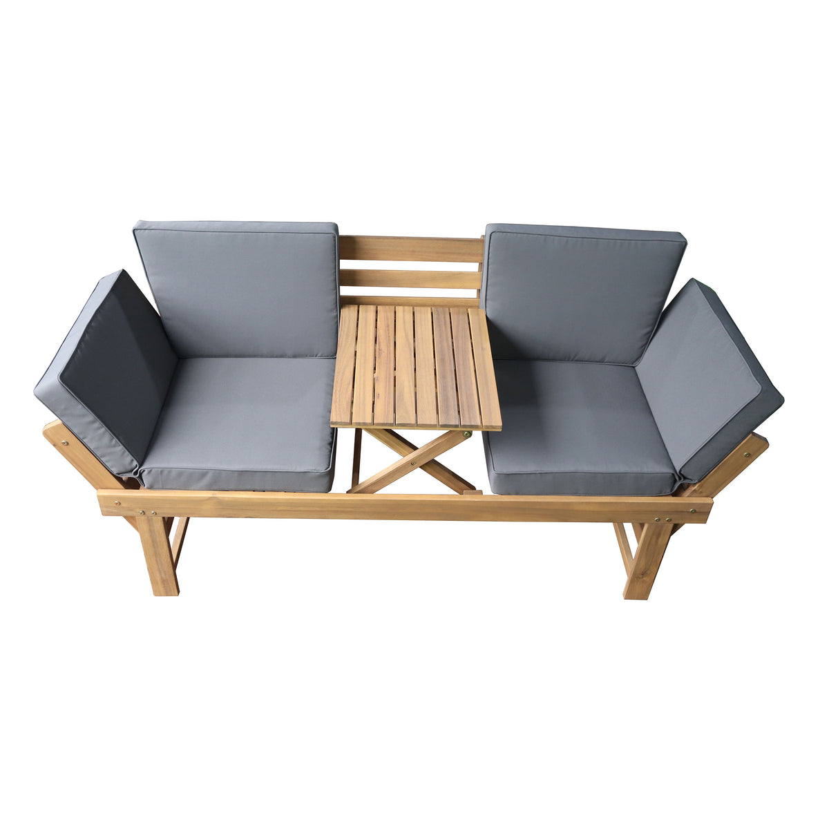 Deko Living - Outdoor Acacia Wood Patio Bench/Lounge with Fold Down Center Table &amp; Side Panels