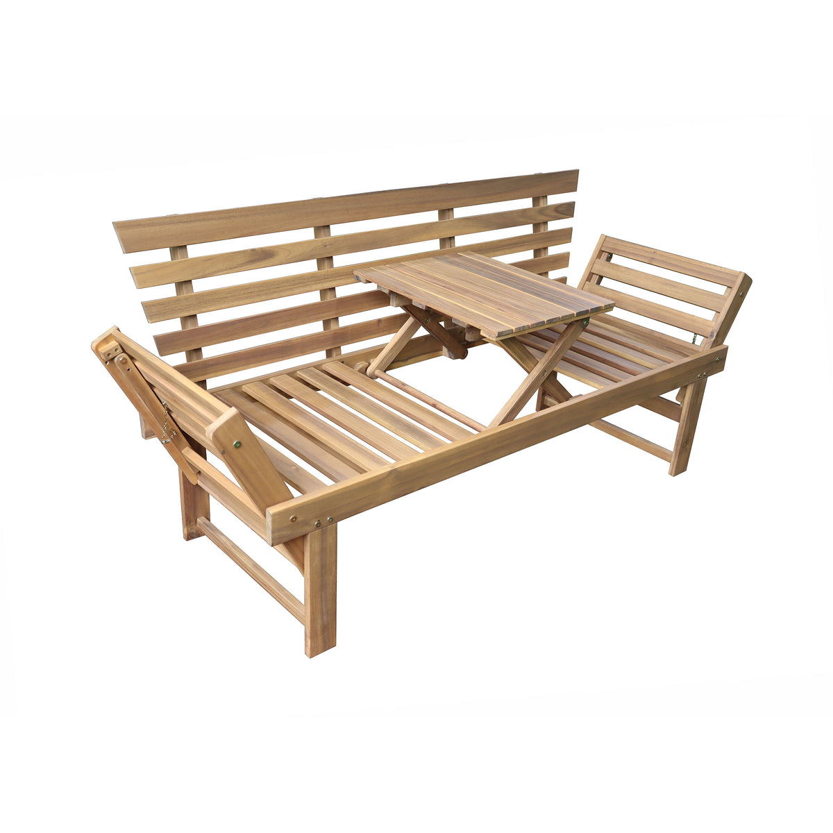 Deko Living - Outdoor Acacia Wood Patio Bench/Lounge with Fold Down Center Table &amp; Side Panels