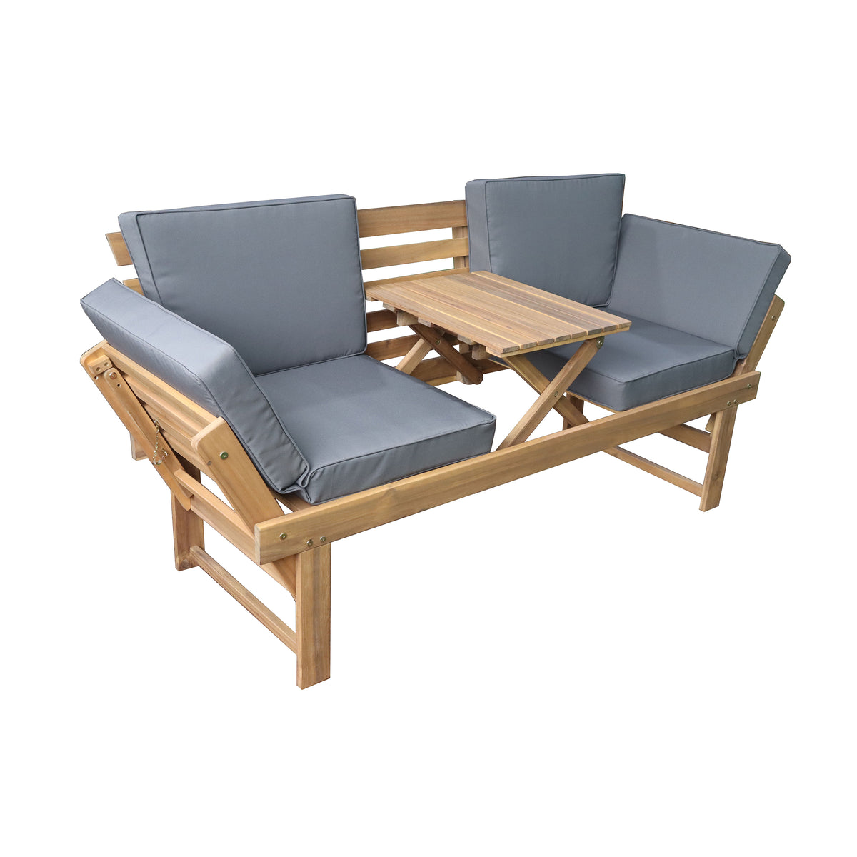 Deko Living - Outdoor Acacia Wood Patio Bench/Lounge with Fold Down Center Table &amp; Side Panels