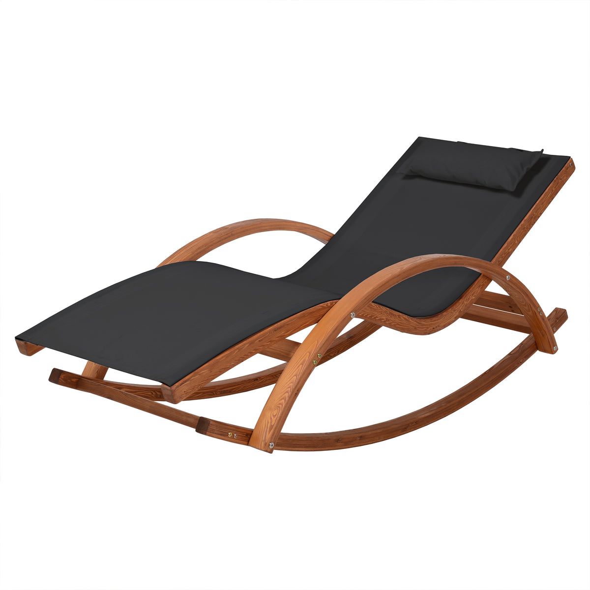 Deko Living - Outdoor Cedar Wood Patio Lounge Chair with Black Textilene Fabric