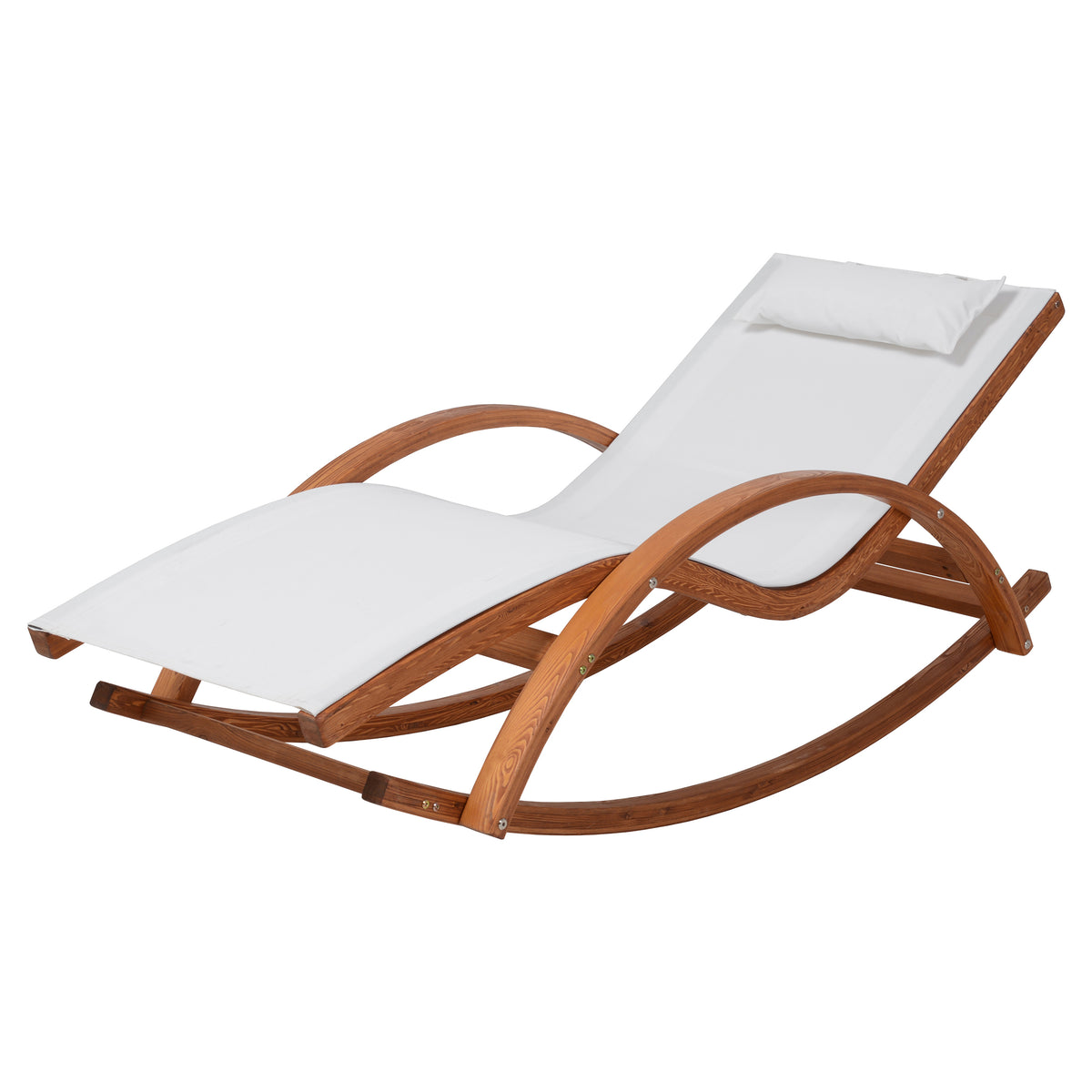Deko Living - Outdoor Cedar Wood Patio Lounge Chair with White Textilene Fabric