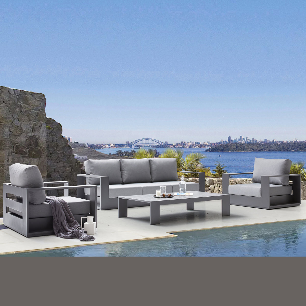 Deko Living - Ficarazzi Outdoor Patio Sofa Chair Set &amp; Coffee Table 