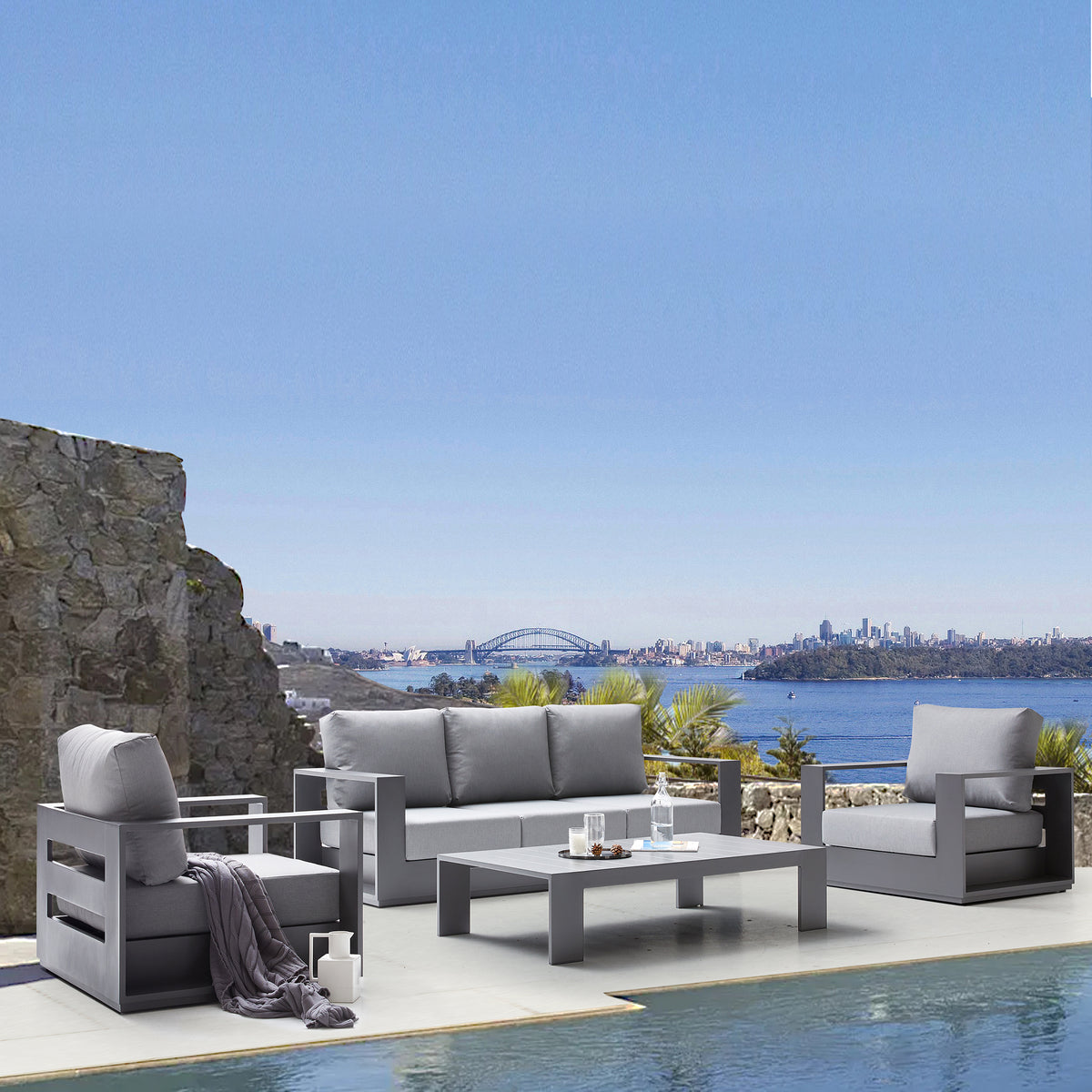 Deko Living - Ficarazzi Outdoor Patio Sofa Chair Set &amp; Coffee Table 