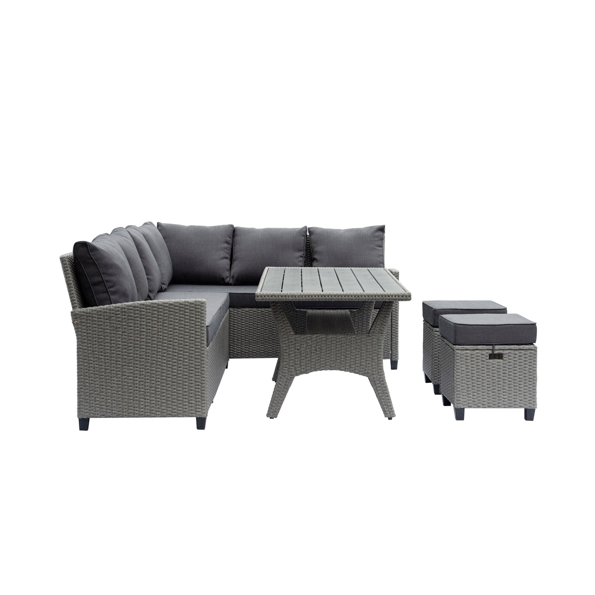 Deko Living - Outdoor Wicker Patio Sectional Sofa &amp; Ottoman Set with Table