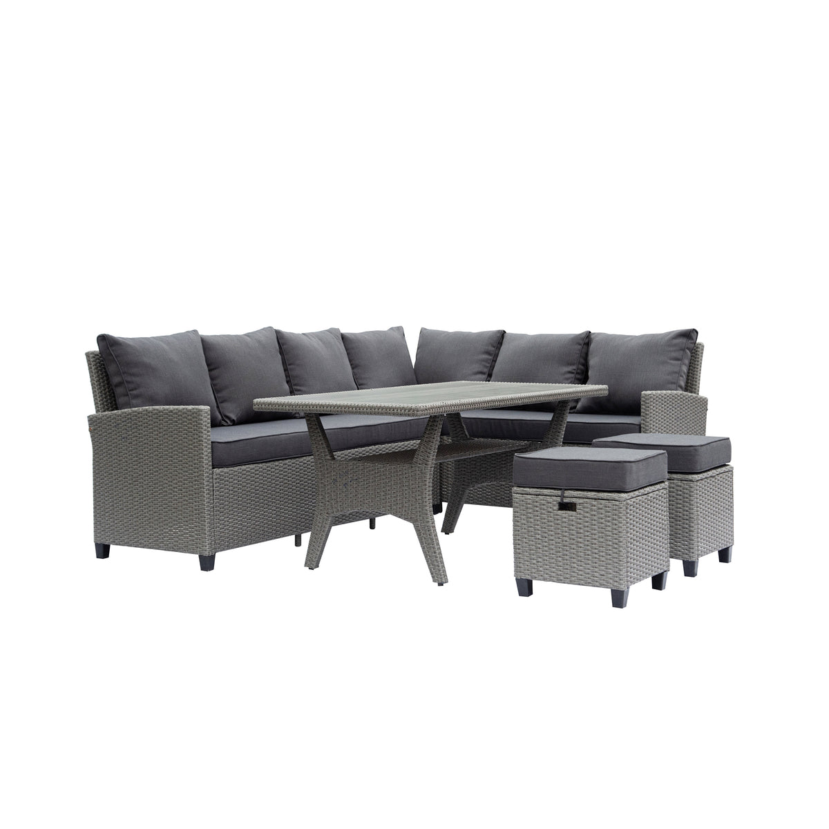 Deko Living - Outdoor Wicker Patio Sectional Sofa &amp; Ottoman Set with Table