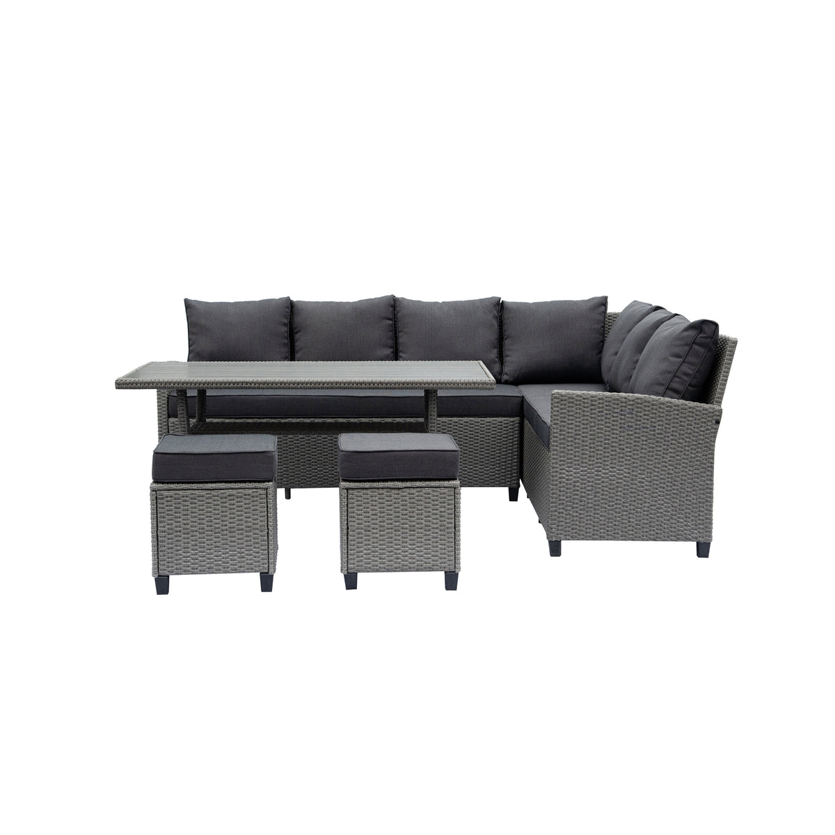 Deko Living - Outdoor Wicker Patio Sectional Sofa &amp; Ottoman Set with Table
