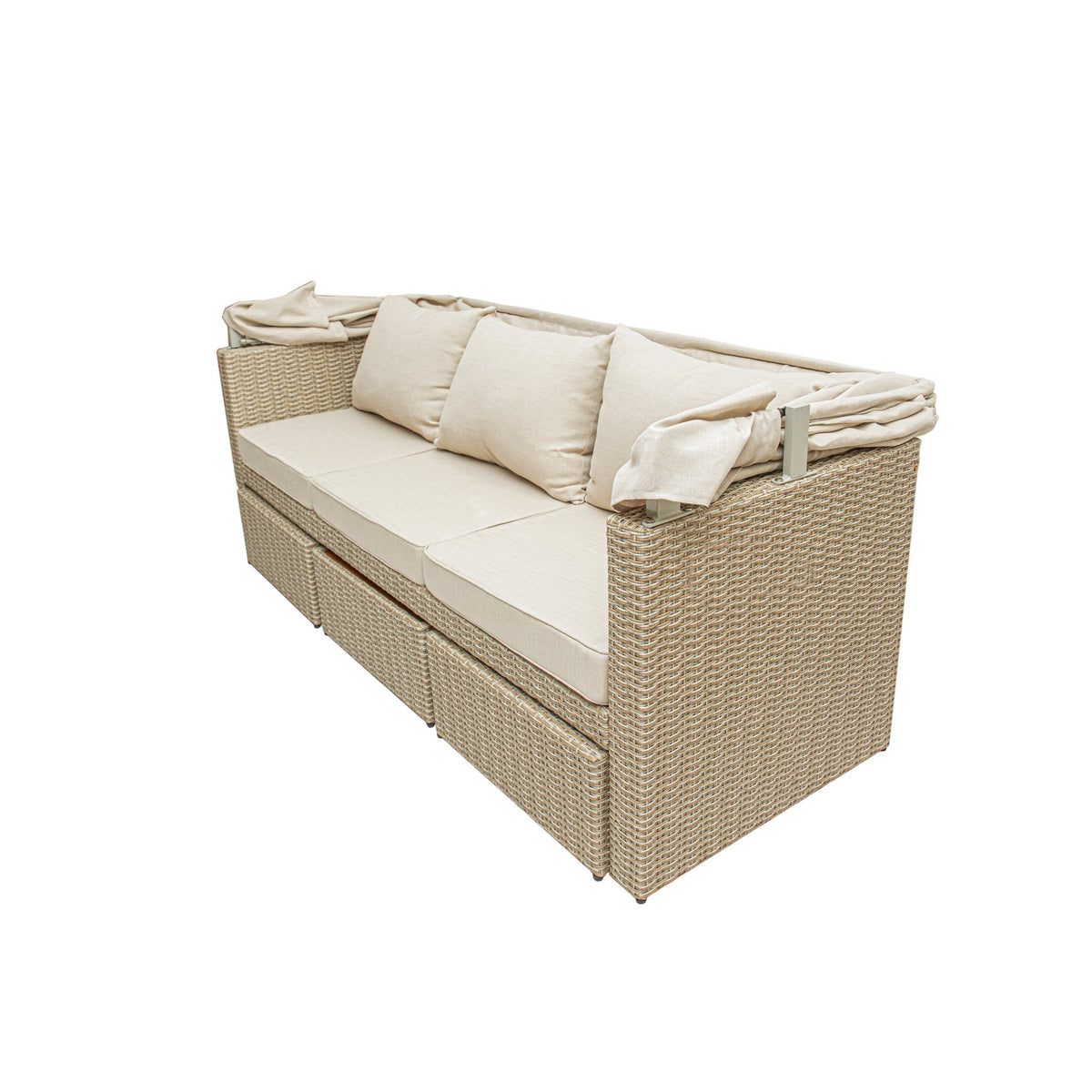 Deko Living - Outdoor Wicker Patio Sofa with Canopy &amp; Ottoman Set