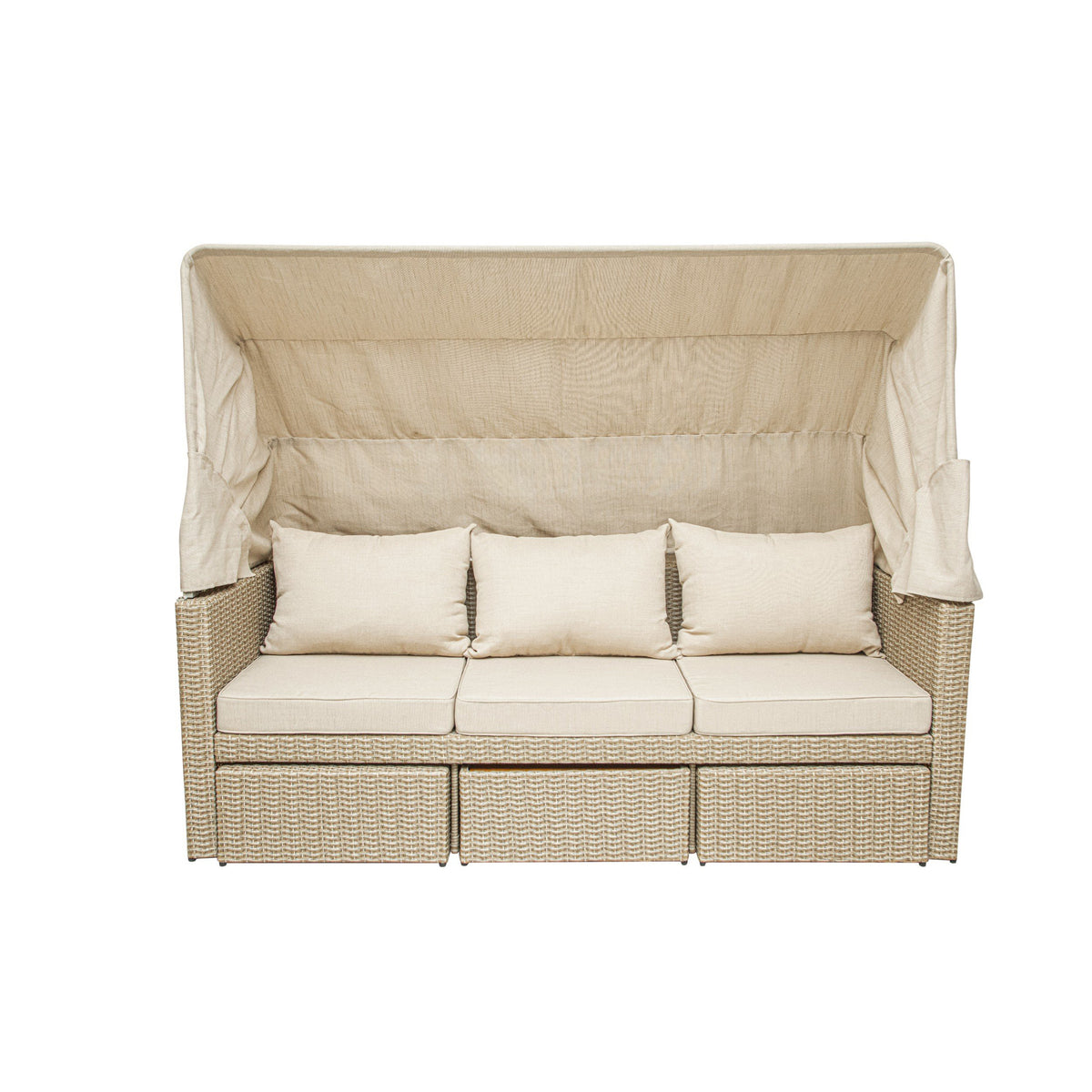 Deko Living - Outdoor Wicker Patio Sofa with Canopy &amp; Ottoman Set