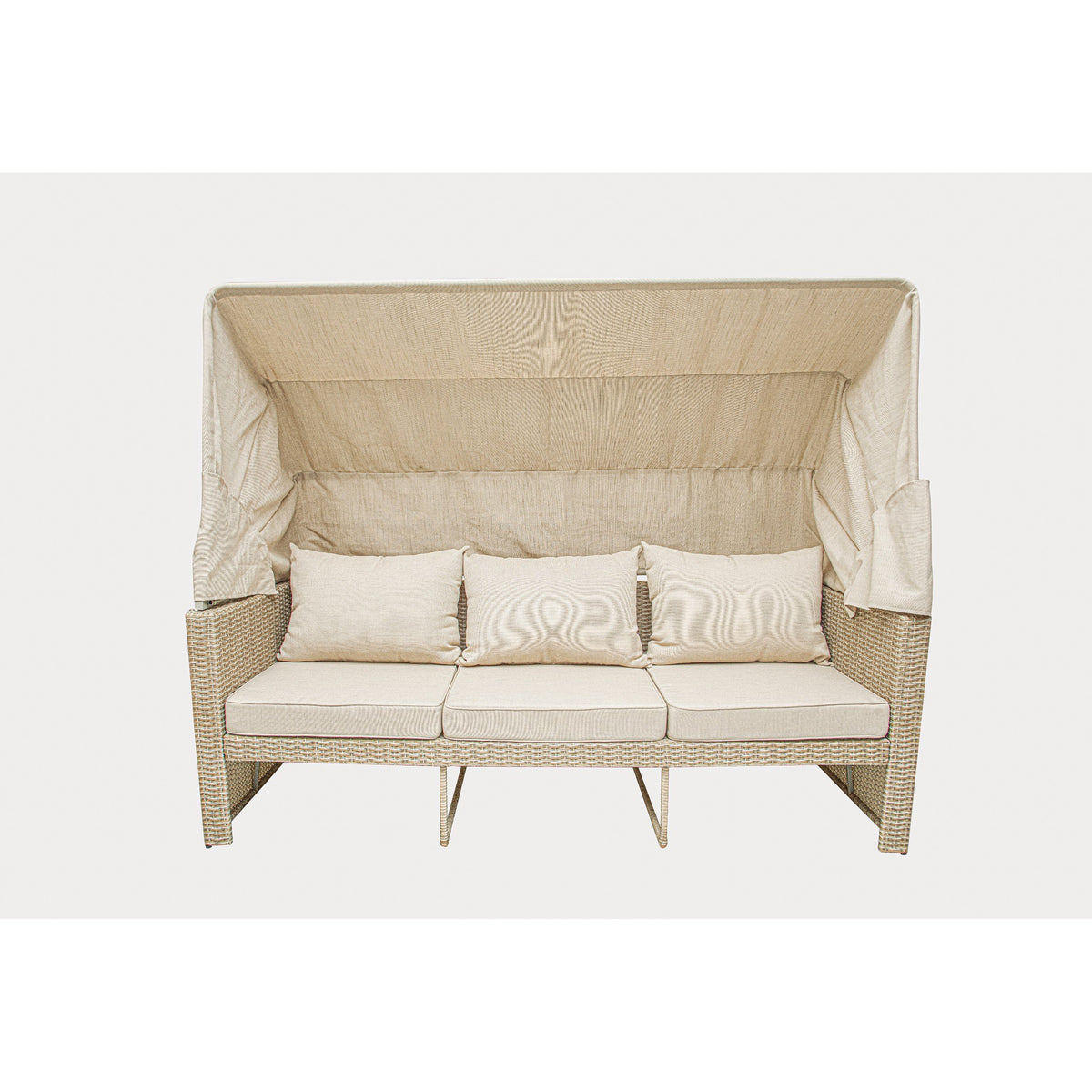 Deko Living - Outdoor Wicker Patio Sofa with Canopy &amp; Ottoman Set