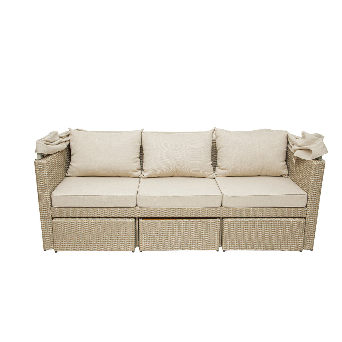 Deko Living - Outdoor Wicker Patio Sofa with Canopy &amp; Ottoman Set