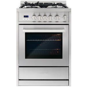 Cosmo 24 in. 2.73 cu. ft. Single Oven Gas Range with 4 Burner Cooktop and Heavy Duty Cast Iron Grates in Stainless Steel