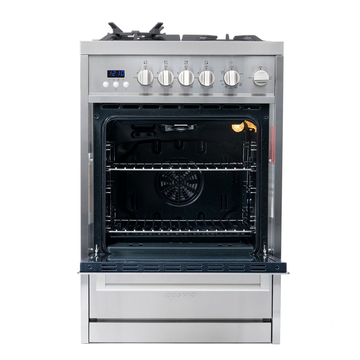Cosmo 24 in. 2.73 cu. ft. Single Oven Gas Range with 4 Burner Cooktop and Heavy Duty Cast Iron Grates in Stainless Steel