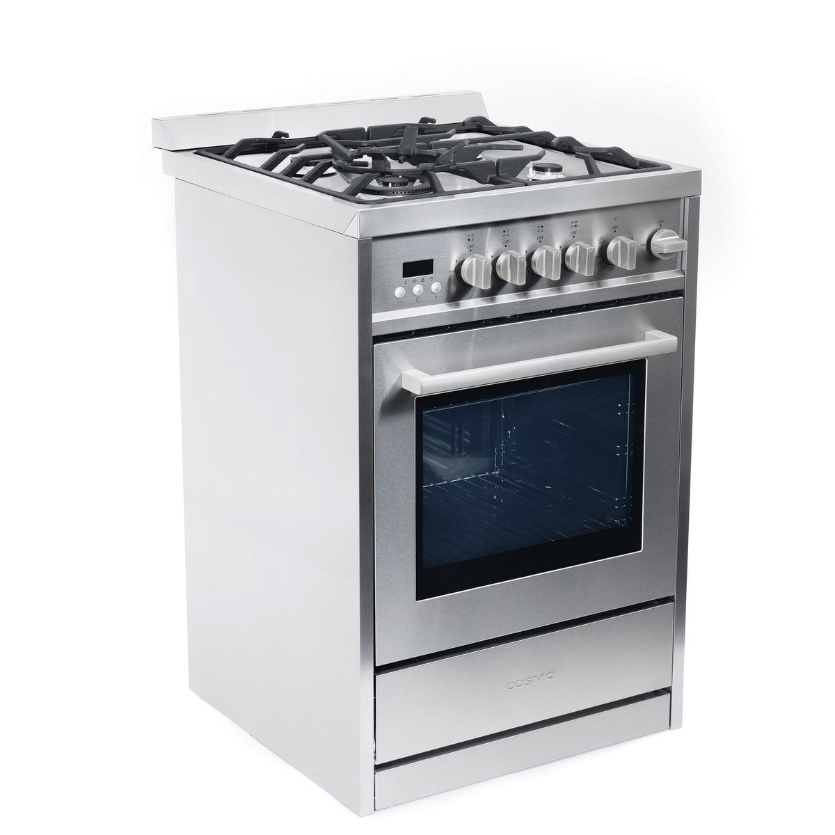 Cosmo 24 in. 2.73 cu. ft. Single Oven Gas Range with 4 Burner Cooktop and Heavy Duty Cast Iron Grates in Stainless Steel