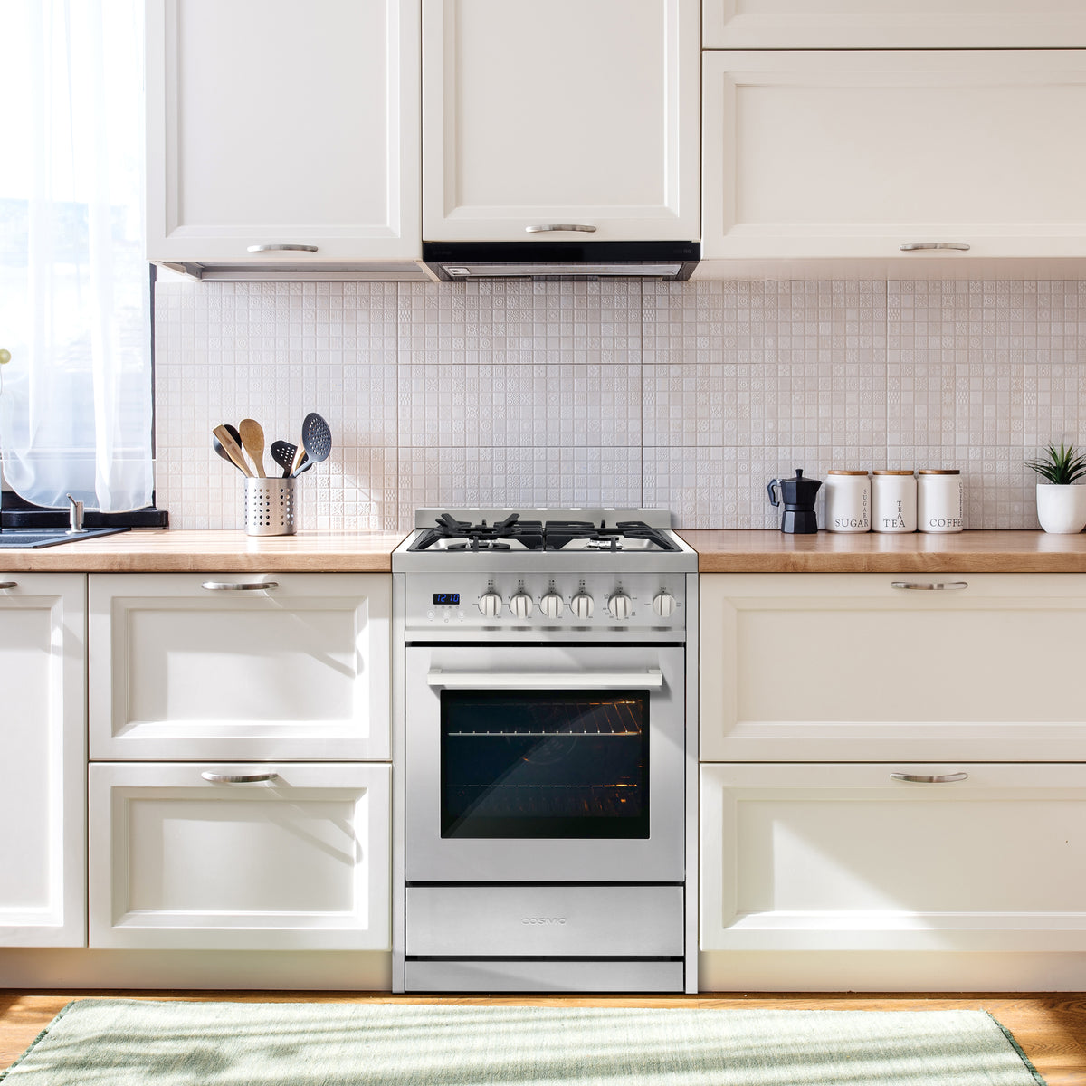 Cosmo 24 in. 2.73 cu. ft. Single Oven Gas Range with 4 Burner Cooktop and Heavy Duty Cast Iron Grates in Stainless Steel