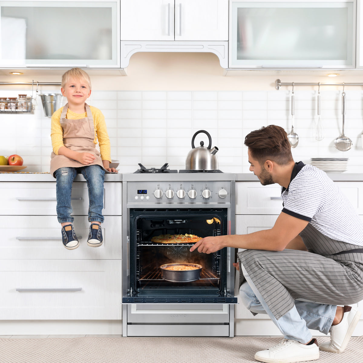 Cosmo 24 in. 2.73 cu. ft. Single Oven Gas Range with 4 Burner Cooktop and Heavy Duty Cast Iron Grates in Stainless Steel