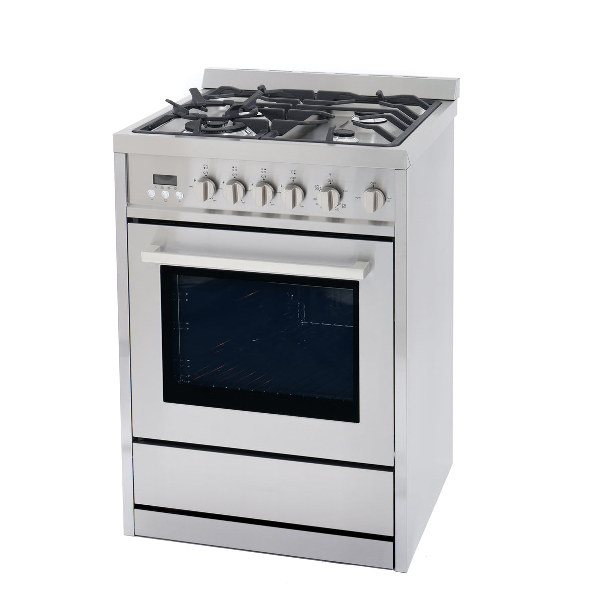Cosmo 24 in. 2.73 cu. ft. Single Oven Gas Range with 4 Burner Cooktop and Heavy Duty Cast Iron Grates in Stainless Steel