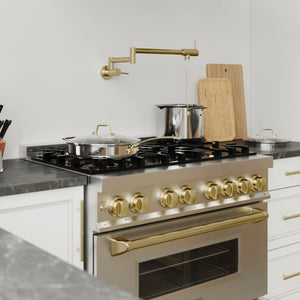 ZLINE - Autograph Edition 36 in. 4.6 cu. ft. Legacy Dual Fuel Range with 6 Burner Gas Cooktop and Electric Convection Oven in Stainless Steel and Champagne Bronze Accents