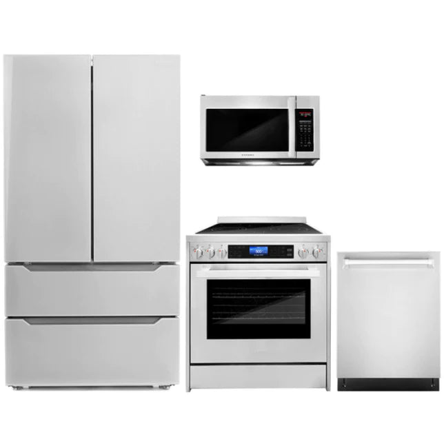 Cosmo 4-Piece, 30&quot; Microwave, 30&quot; Electric Range, Dishwasher and Refrigerator COS-4PKG-083
