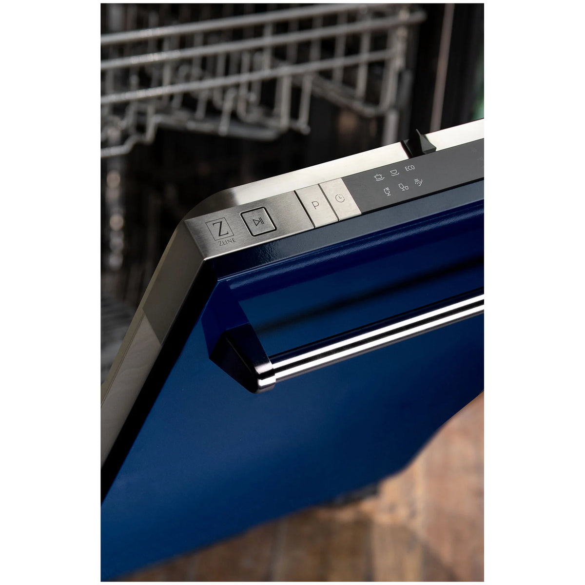 ZLINE 18 in. Compact Blue Gloss Top Control Dishwasher with Stainless Steel Tub and Traditional Style Handle, 52dBa