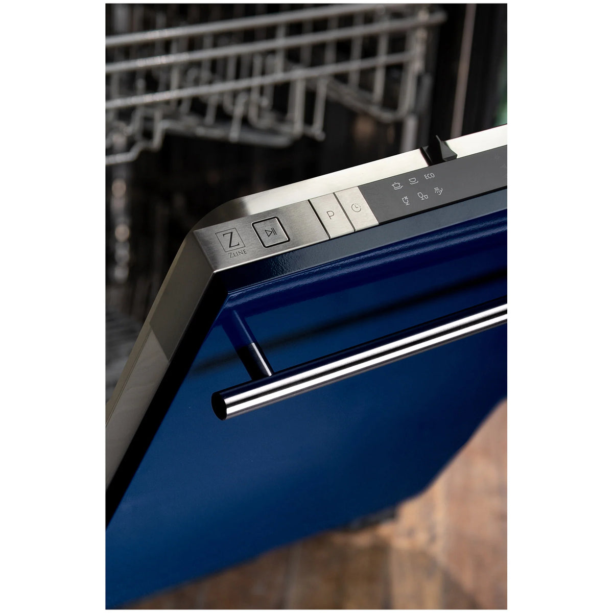 ZLINE 18 in. Compact Blue Gloss Top Control Dishwasher with Stainless Steel Tub and Modern Style Handle, 52dBa