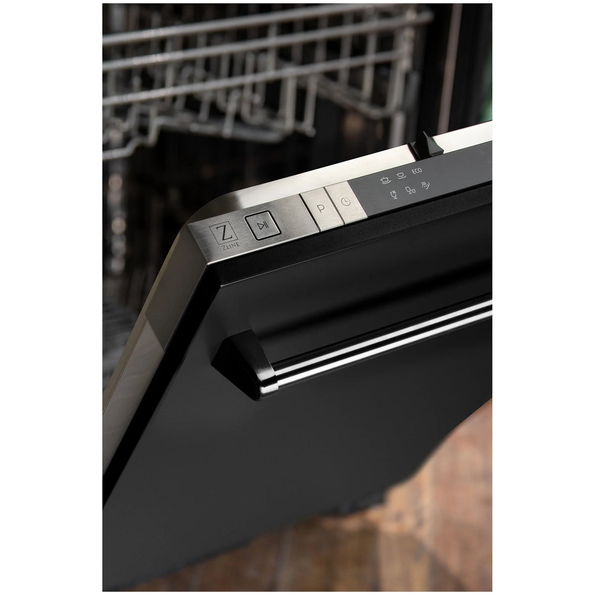 ZLINE 18 in. Compact Black Matte Top Control Dishwasher with Stainless Steel Tub and Traditional Style Handle, 52dBa