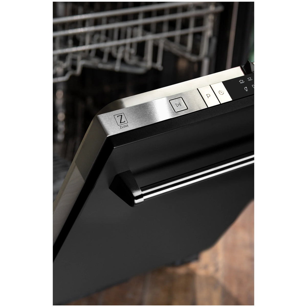 ZLINE 24 in. Black Matte Top Control Dishwasher with Stainless Steel Tub and Traditional Style Handle, 52dBa