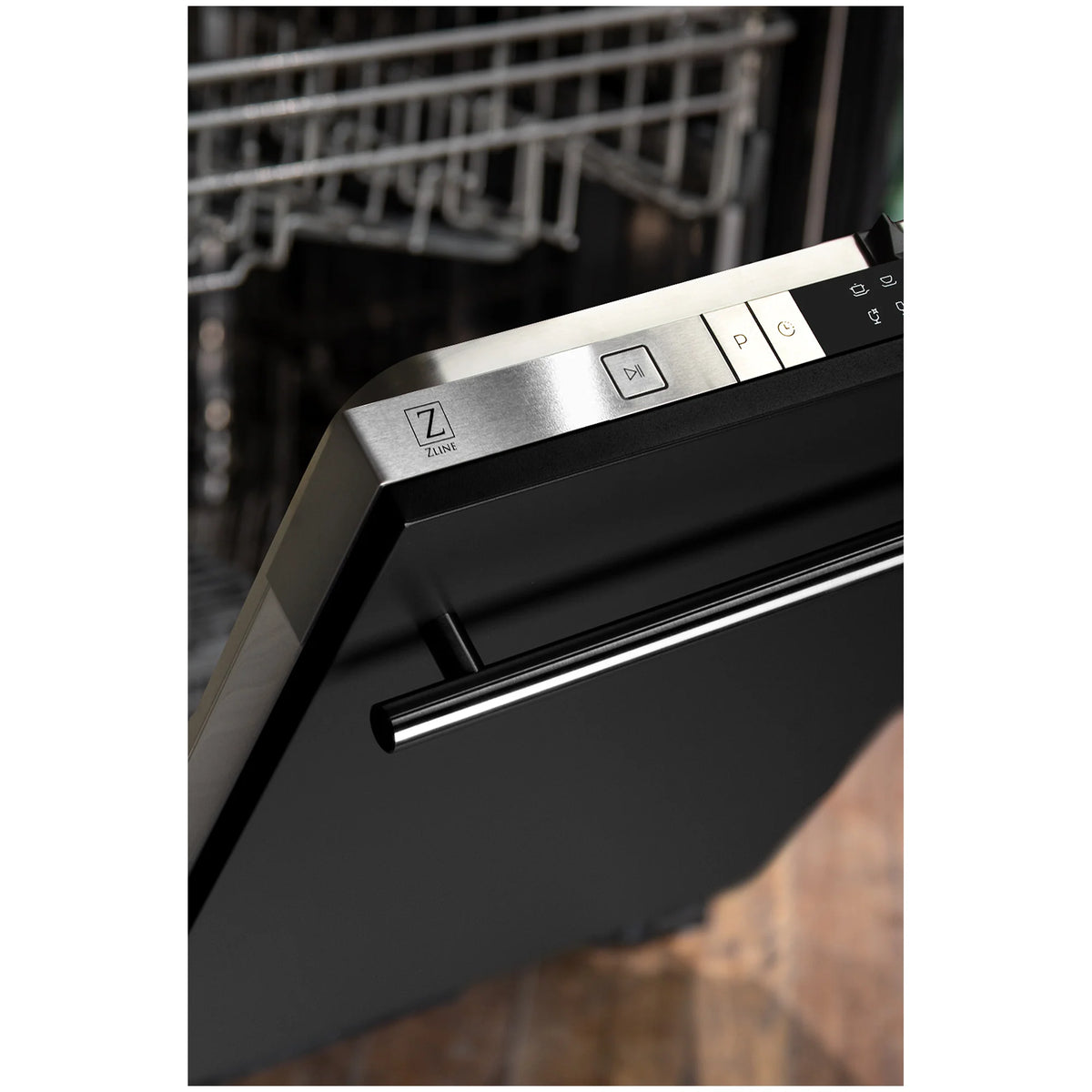ZLINE 24 in. Black Matte Top Control Dishwasher with Stainless Steel Tub and Modern Style Handle, 52dBa