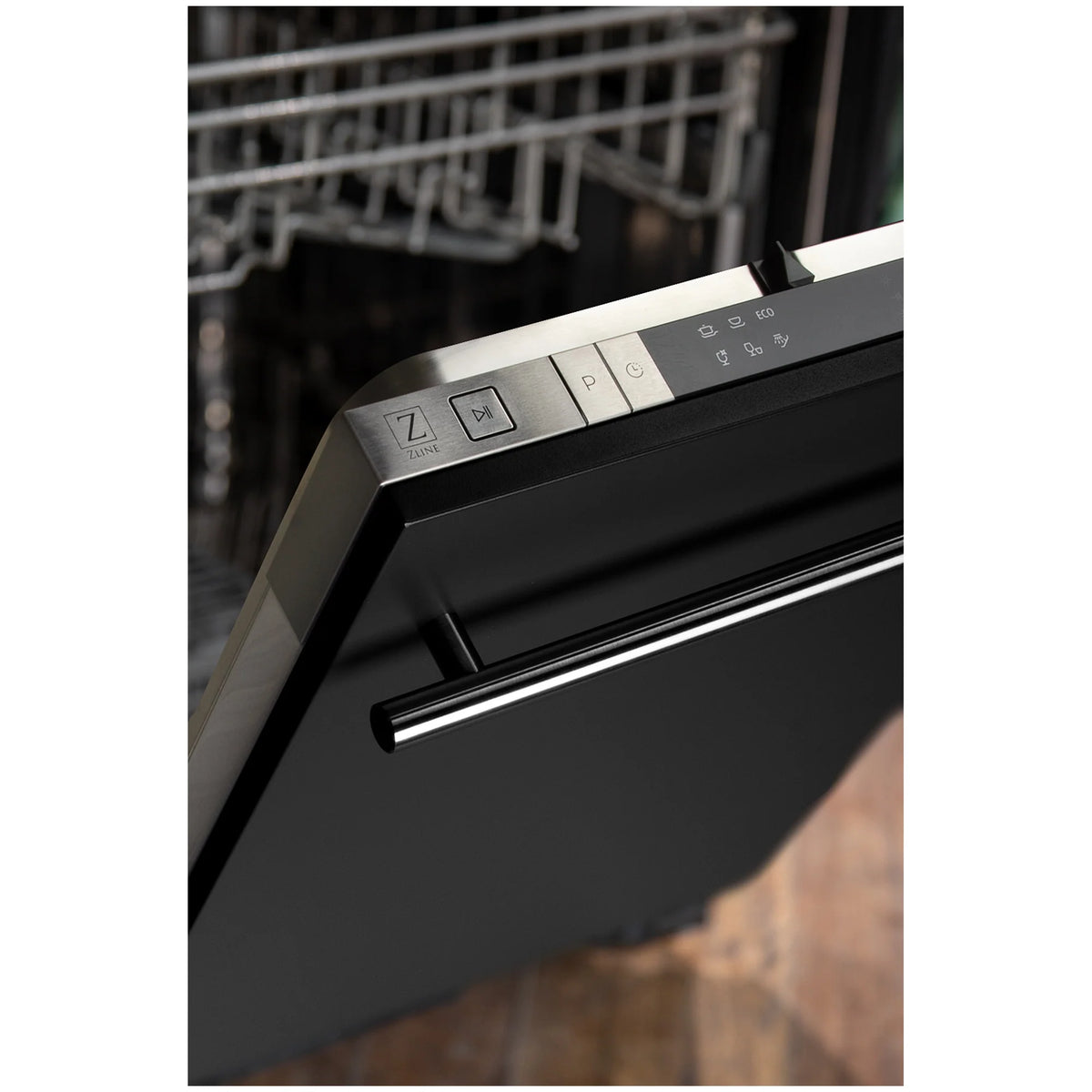 ZLINE 18 in. Compact Black Matte Top Control Dishwasher with Stainless Steel Tub and Modern Style Handle, 52dBa