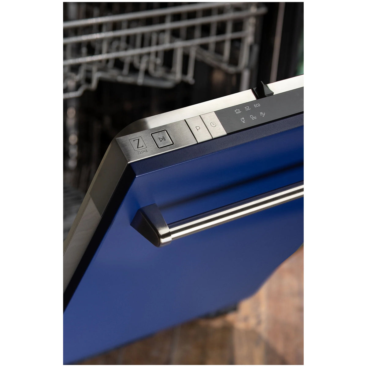 ZLINE 18 in. Compact Blue Matte Top Control Dishwasher with Stainless Steel Tub and Traditional Style Handle, 52dBa