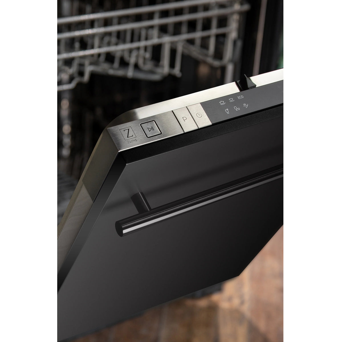 ZLINE 18 in. Compact Black Stainless Steel Top Control Dishwasher with Stainless Steel Tub and Modern Style Handle, 52dBa