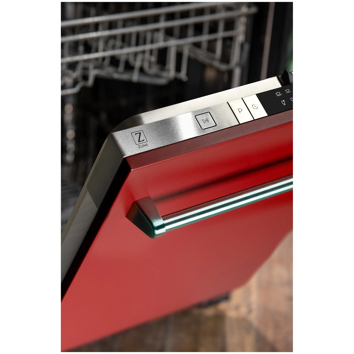 ZLINE 24 in. Red Matte Top Control Dishwasher with Stainless Steel Tub and Traditional Style Handle, 52dBa