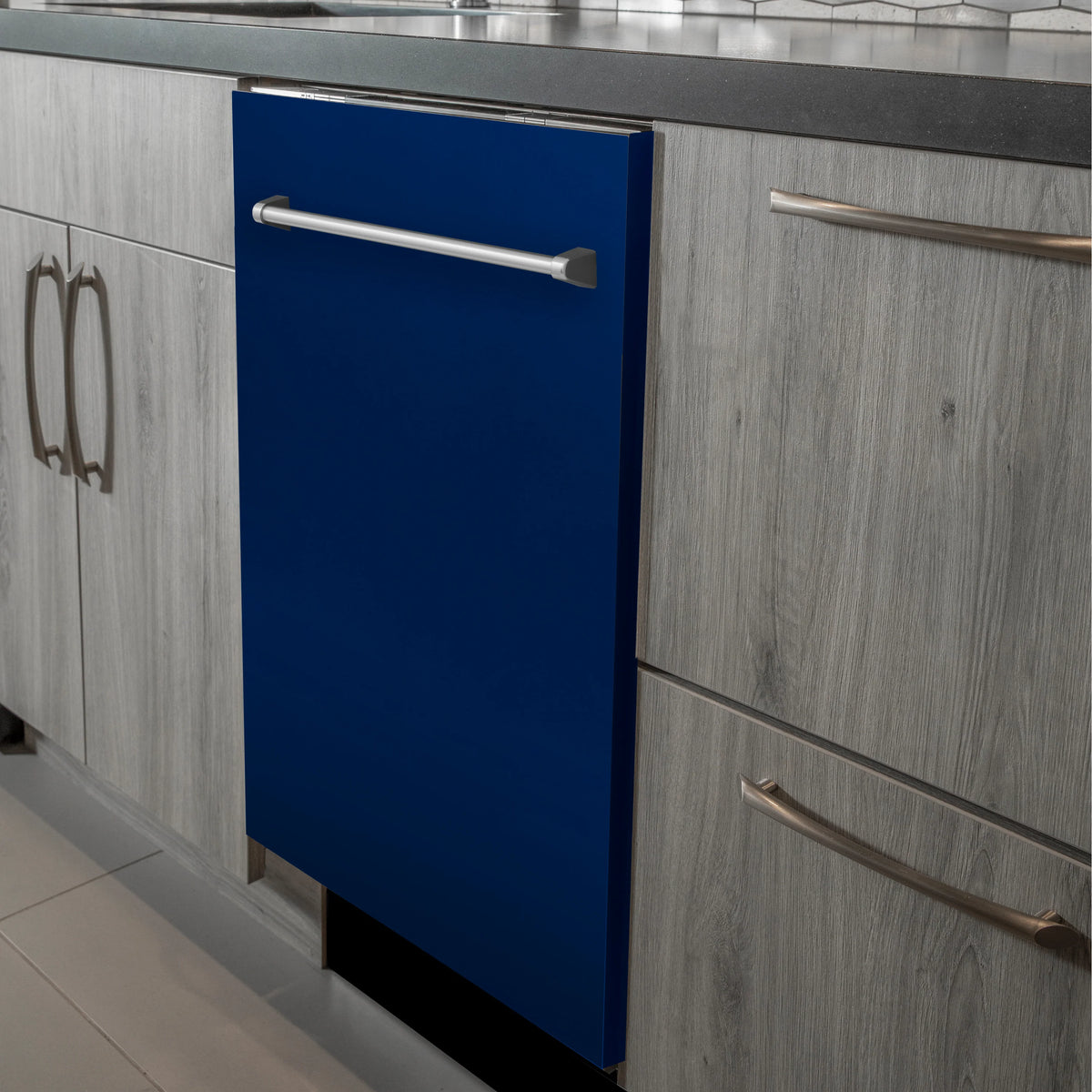 ZLINE 24 in. Blue Gloss Top Control Dishwasher with Stainless Steel Tub and Traditional Style Handle, 52dBa