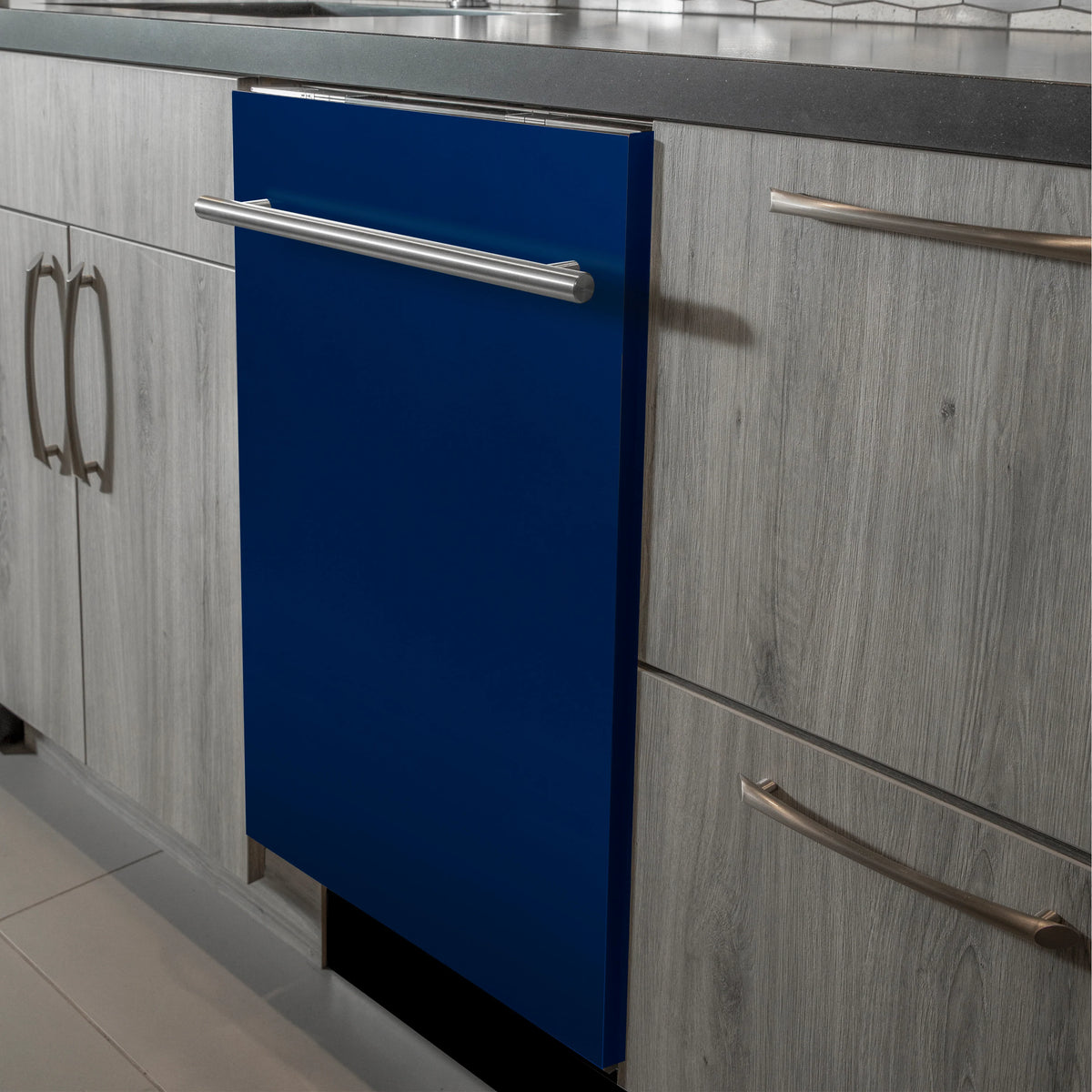 ZLINE 24 in. Blue Gloss Top Control Dishwasher with Stainless Steel Tub and Modern Style Handle, 52dBa