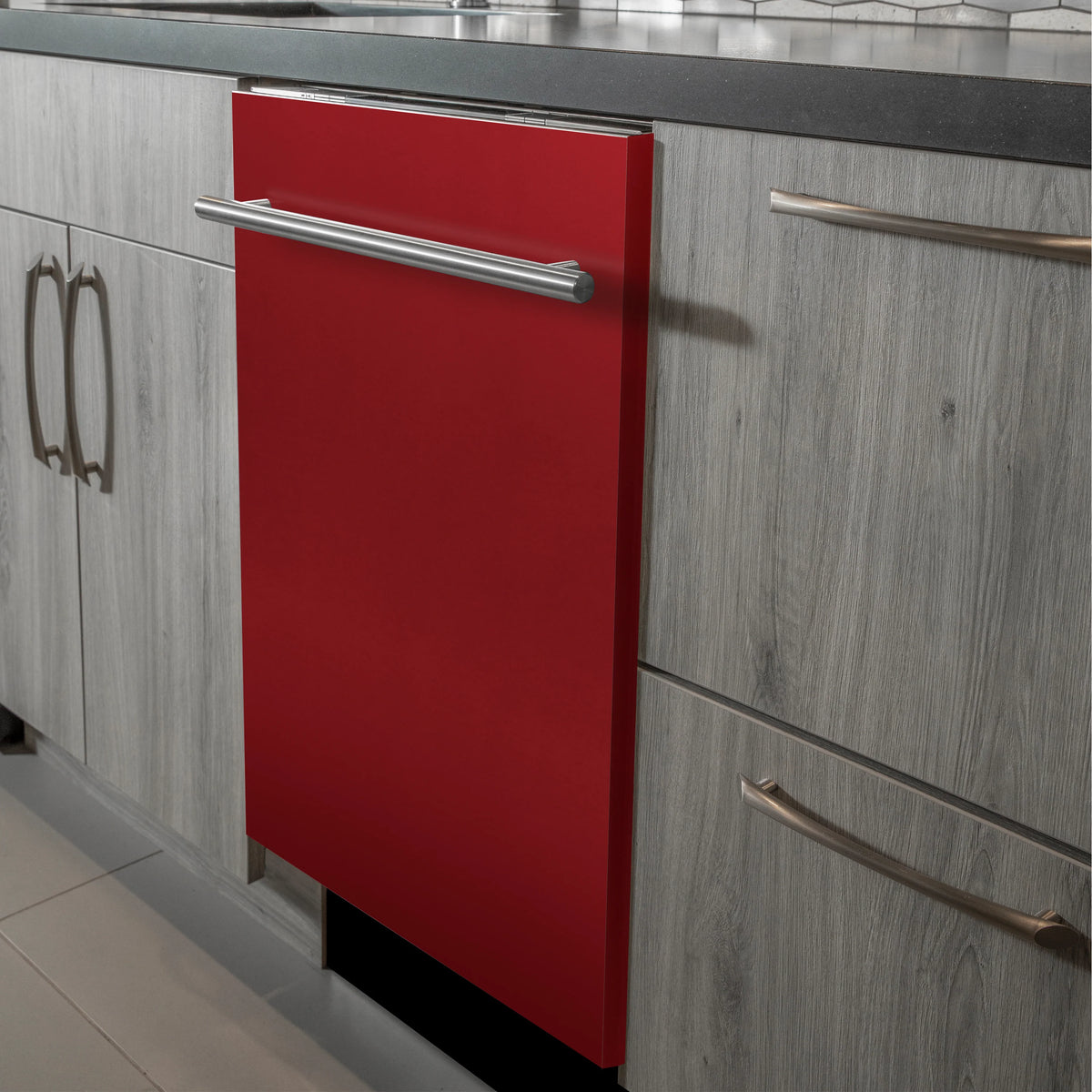 ZLINE 24 in. Red Gloss Top Control Dishwasher with Stainless Steel Tub and Modern Style Handle, 52dBa