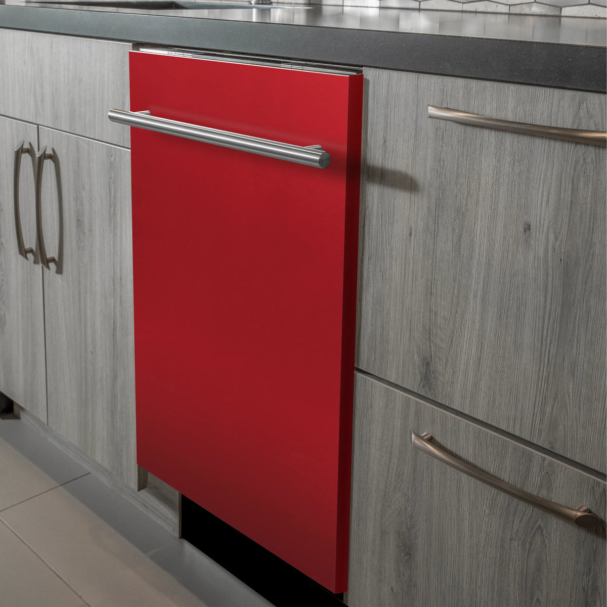 ZLINE 24 in. Red Matte Top Control Dishwasher with Stainless Steel Tub and Modern Style Handle, 52dBa