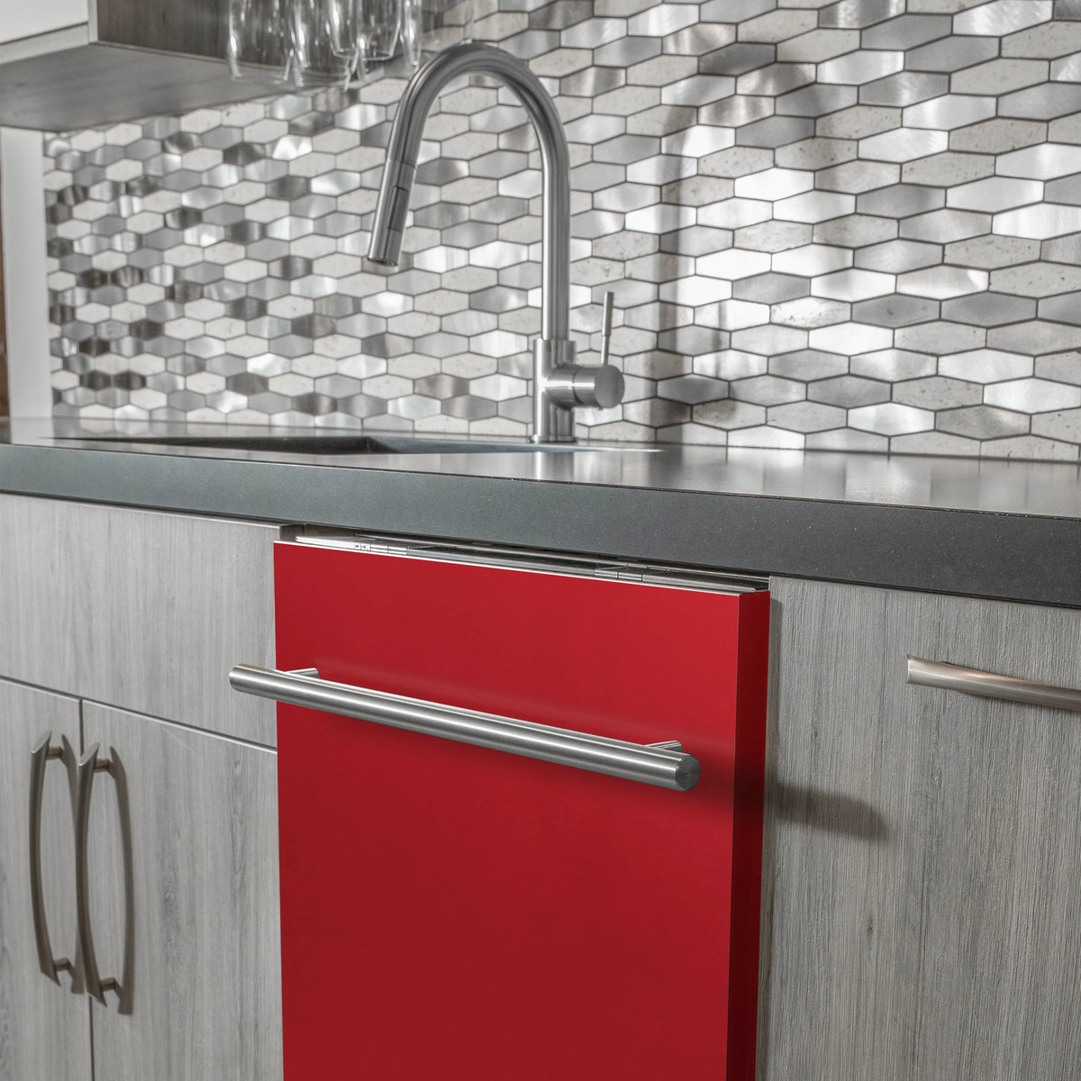 ZLINE 24 in. Red Matte Top Control Dishwasher with Stainless Steel Tub and Modern Style Handle, 52dBa