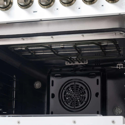 FORNO - Galiano 48-inch French Door Dual Fuel Range, White &amp; Antique Brass Design, 8 Sealed Burners - 107,000 BTU, Griddle, 6.58 cu.ft. Double Ovens