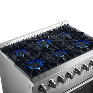 FORNO - Marco 36-Inch Dual Fuel Range, Stainless Steel, 6 Burners, 67,000 BTU, True Convection Oven, Energy Efficient