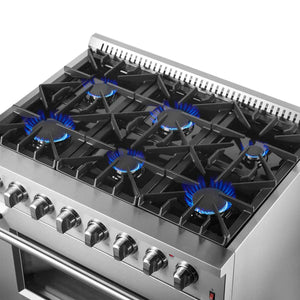 FORNO - Marco 36-Inch Dual Fuel Range, Stainless Steel, 6 Burners, 67,000 BTU, True Convection Oven, Energy Efficient