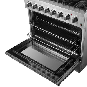 FORNO - Marco 36-Inch Dual Fuel Range, Stainless Steel, 6 Burners, 67,000 BTU, True Convection Oven, Energy Efficient