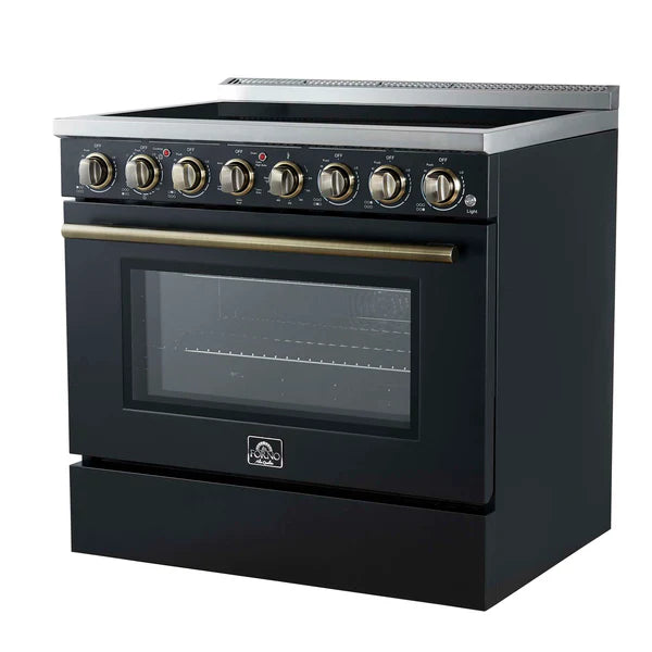 FORNO - Paolo 36 Inch Black Freestanding Electric Range, Stainless Steel, 5.44 cu.ft, True Convection Oven, Energy Efficient
