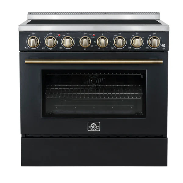 FORNO - Paolo 36 Inch Black Freestanding Electric Range, Stainless Steel, 5.44 cu.ft, True Convection Oven, Energy Efficient