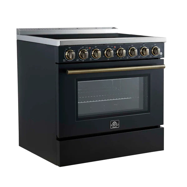 FORNO - Paolo 36 Inch Black Freestanding Electric Range, Stainless Steel, 5.44 cu.ft, True Convection Oven, Energy Efficient